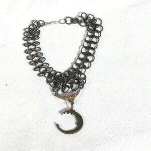 One of a kind Chainmail Crescent Moon Necklace barrel clasp